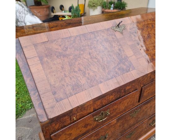 18th century English walnut and elm burl fall front desk
