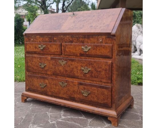 18th century English walnut and elm burl fall front desk