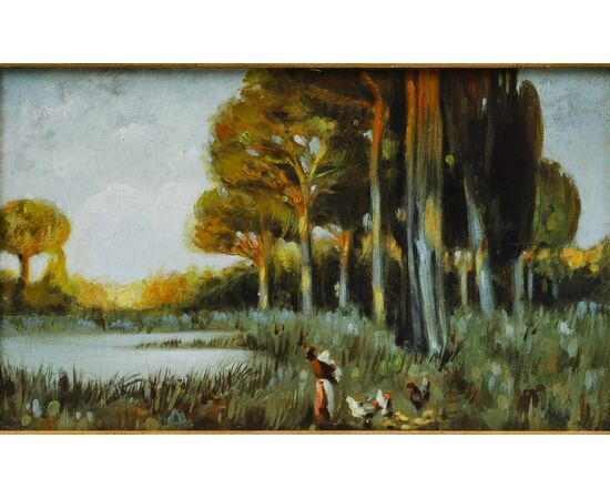Landscape - Italy early 1900s - contemporary frame - Oil on canvas