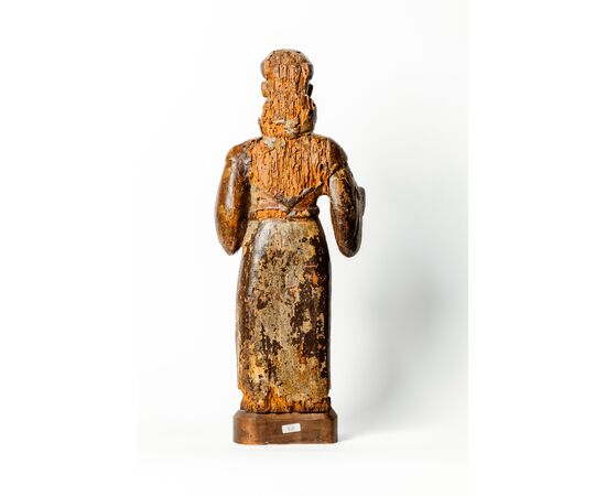 Frate francescano in legno con policromia originale - Italia XIV secolo