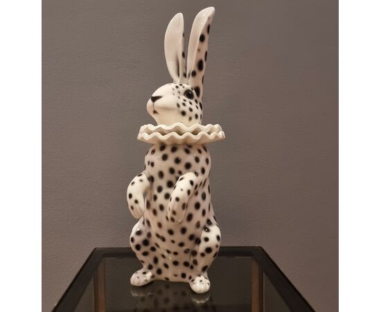 Ceramic rabbit painted with Pierrot costume