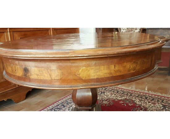 Italian coffee table Louis Philippe walnut root with drawer