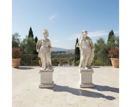 
Grandi Sculture di Antichi Guerrieri in Marmo Bianco