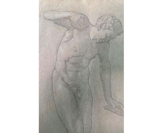 Pencil and white lead drawing on paper with a neoclassical subject. Arturo Pietra. Bologna.