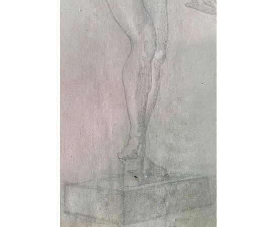 Pencil and white lead drawing on paper with a neoclassical subject. Arturo Pietra. Bologna.