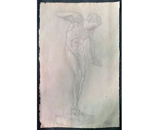 Pencil and white lead drawing on paper with a neoclassical subject. Arturo Pietra. Bologna.