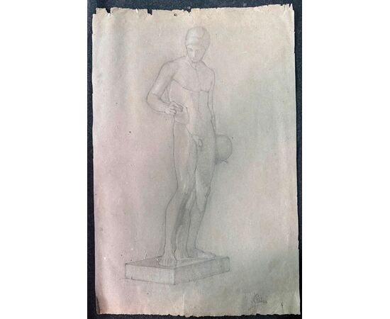 Disegno a matita e biacca su carta con soggetto neoclassico.Arturo Pietra.Bologna.