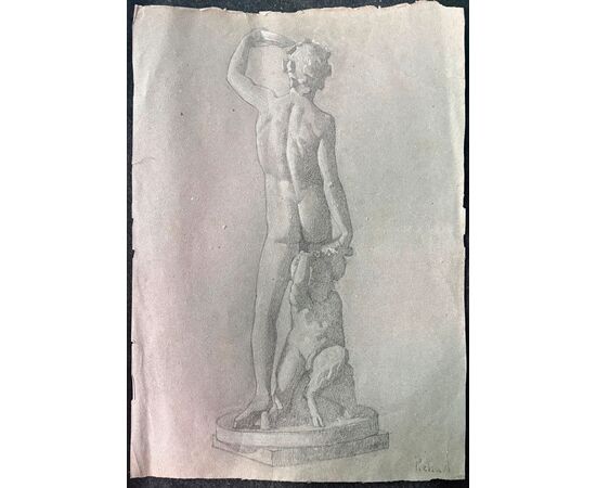 Pencil and white lead drawing on paper depicting a neoclassical figure. Arturo Pietra. Bologna.