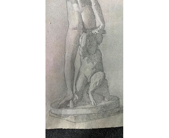 Pencil and white lead drawing on paper depicting a neoclassical figure. Arturo Pietra. Bologna.