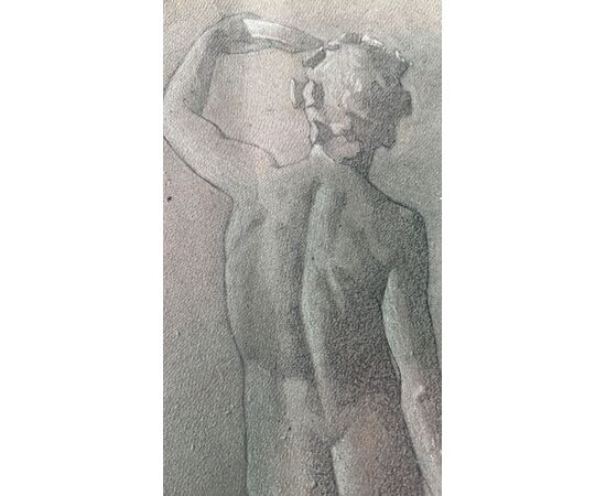 Pencil and white lead drawing on paper depicting a neoclassical figure. Arturo Pietra. Bologna.