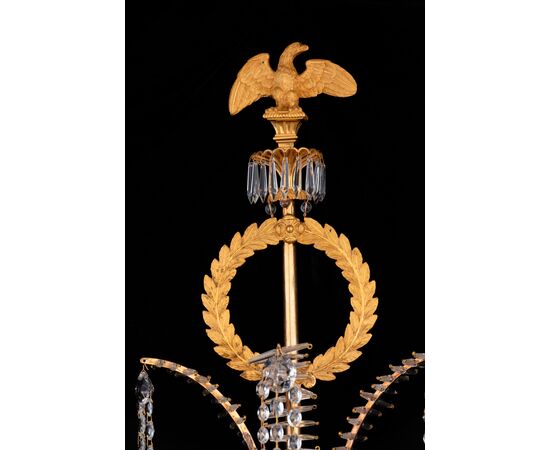 Coppia di importanti Appliques in bronzo dorato e cristallo, Francia, 1805 circa