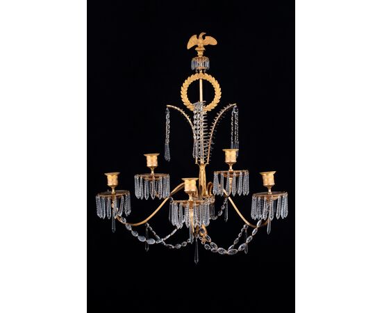 Coppia di importanti Appliques in bronzo dorato e cristallo, Francia, 1805 circa