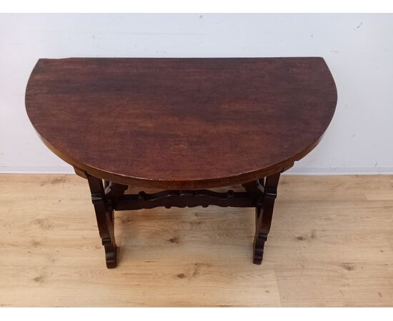 Console a mezzaluna fratinata in noce-metà 800-consolle-tavolino-tavolo da muro