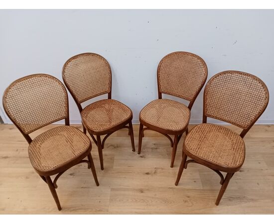 Gruppo quattro sedie stile thonet in faggio e paglia di Vienna - metà '900