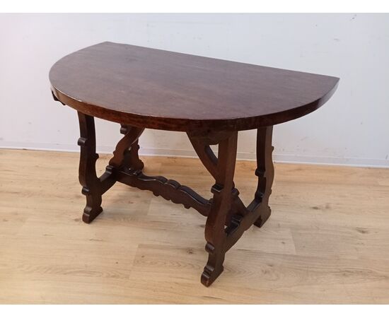 Console a mezzaluna fratinata in noce-metà 800-consolle-tavolino-tavolo da muro