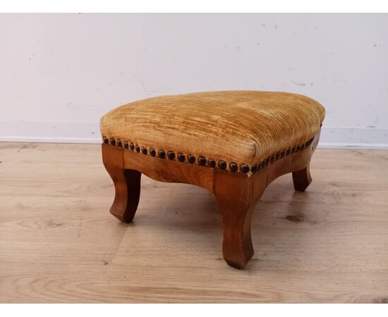 Poggiapiedi sgabello in noce - stile Luigi Filippo - primi '900 velluto giallo