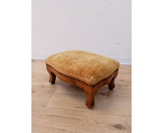 Poggiapiedi sgabello in noce - stile Luigi Filippo - primi '900 velluto giallo