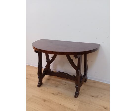 Console a mezzaluna fratinata in noce-metà 800-consolle-tavolino-tavolo da muro