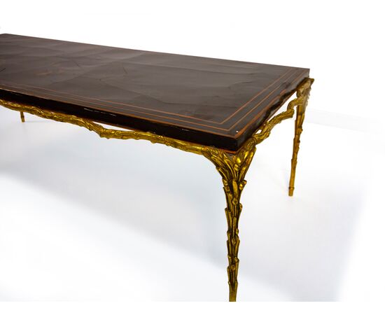 Coffee table in gilded bronze and lacquered wood, 20th century