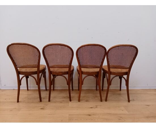Gruppo quattro sedie stile thonet in faggio e paglia di Vienna - metà '900