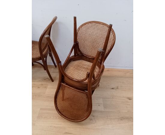 Gruppo quattro sedie stile thonet in faggio e paglia di Vienna - metà '900