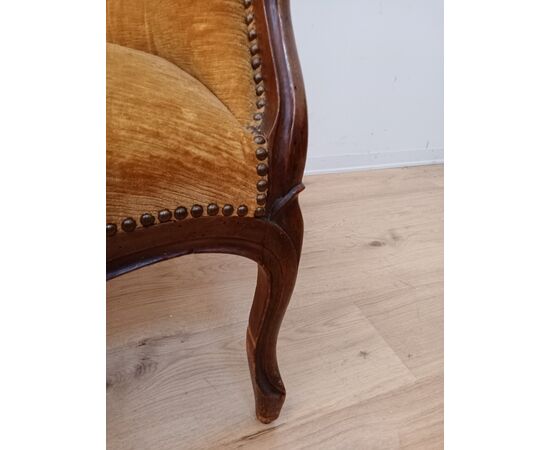 Poltrona velluto giallo Luigi Filippo in noce - poltroncina - epoca meta' 800.