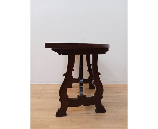 Console a mezzaluna fratinata in noce-metà 800-consolle-tavolino-tavolo da muro