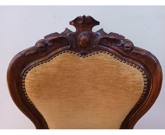 Poltrona velluto giallo Luigi Filippo in noce - poltroncina - epoca meta' 800.