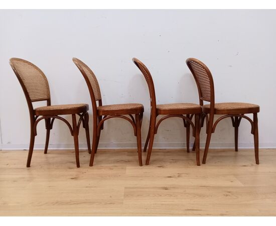 Gruppo quattro sedie stile thonet in faggio e paglia di Vienna - metà '900