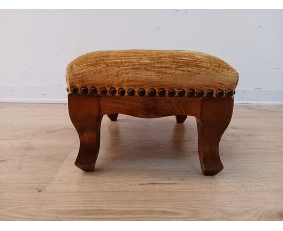 Poggiapiedi sgabello in noce - stile Luigi Filippo - primi '900 velluto giallo