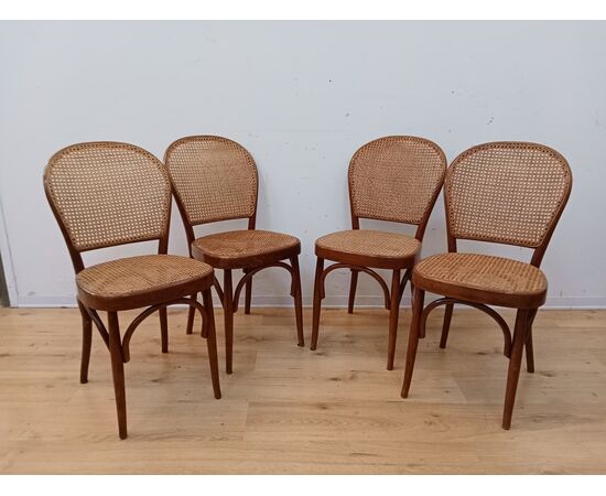 Gruppo quattro sedie stile thonet in faggio e paglia di Vienna - metà '900
