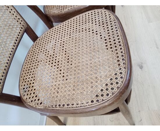 Gruppo quattro sedie stile thonet in faggio e paglia di Vienna - metà '900