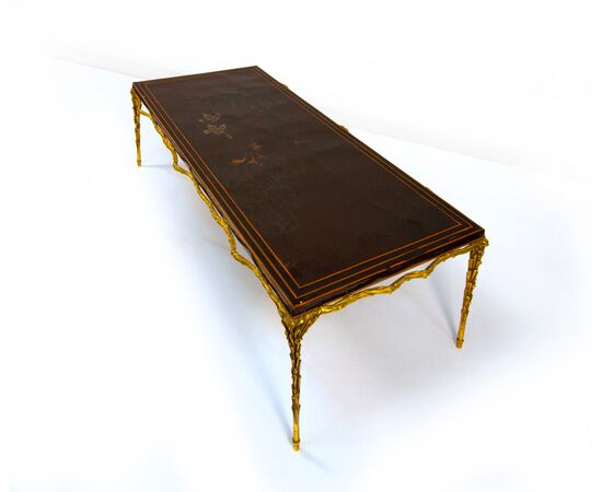 Coffee table in gilded bronze and lacquered wood, 20th century