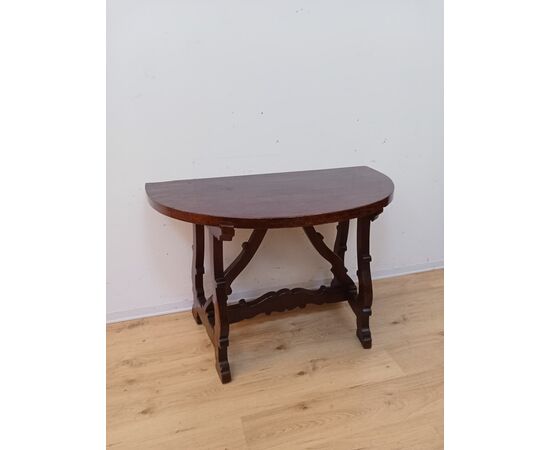 Console a mezzaluna fratinata in noce-metà 800-consolle-tavolino-tavolo da muro