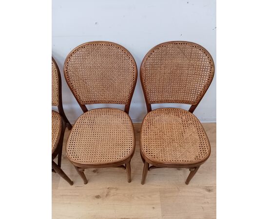 Gruppo quattro sedie stile thonet in faggio e paglia di Vienna - metà '900