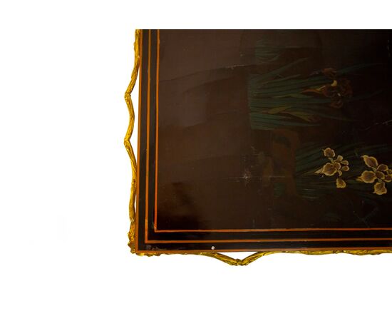 Coffee table in gilded bronze and lacquered wood, 20th century
