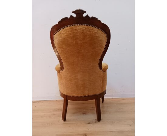 Poltrona velluto giallo Luigi Filippo in noce - poltroncina - epoca meta' 800.