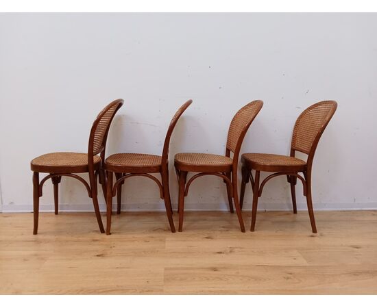 Gruppo quattro sedie stile thonet in faggio e paglia di Vienna - metà '900