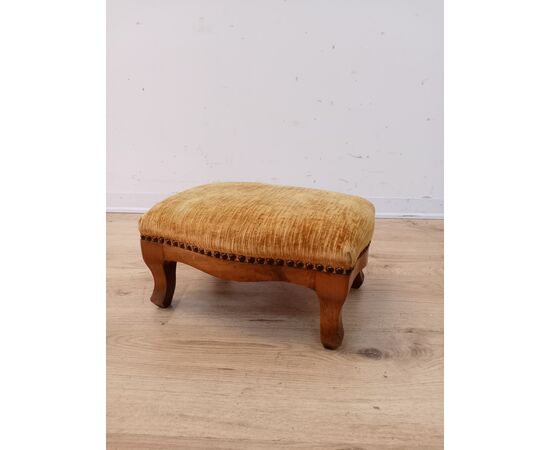 Poggiapiedi sgabello in noce - stile Luigi Filippo - primi '900 velluto giallo