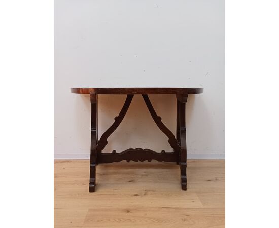 Console a mezzaluna fratinata in noce-metà 800-consolle-tavolino-tavolo da muro