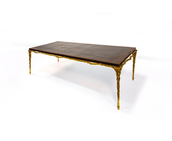 Coffee table in gilded bronze and lacquered wood, 20th century