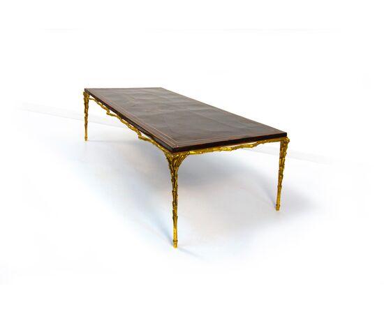 Coffee table in gilded bronze and lacquered wood, 20th century