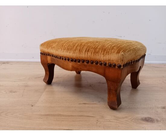 Poggiapiedi sgabello in noce - stile Luigi Filippo - primi '900 velluto giallo