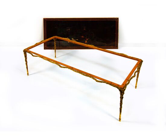 Coffee table in gilded bronze and lacquered wood, 20th century