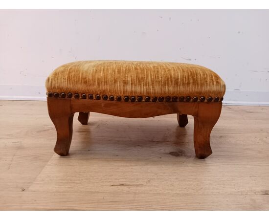 Poggiapiedi sgabello in noce - stile Luigi Filippo - primi '900 velluto giallo