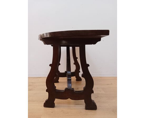 Console a mezzaluna fratinata in noce-metà 800-consolle-tavolino-tavolo da muro