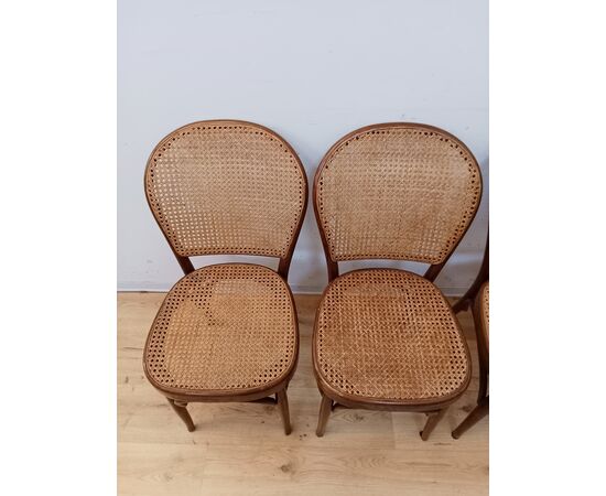 Gruppo quattro sedie stile thonet in faggio e paglia di Vienna - metà '900