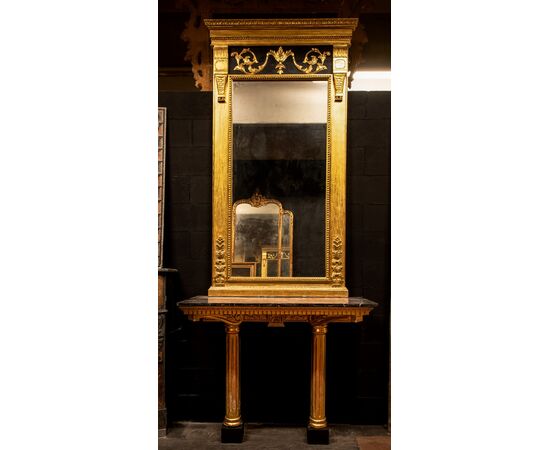SPECC299 - Empire console with mirror, 19th/20th century, from Naples, maximum dimensions cm W 120 x H 288 x D 54