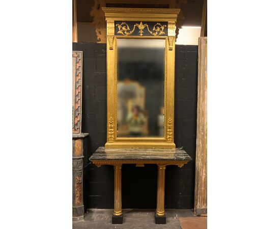 SPECC299 - Empire console with mirror, 19th/20th century, from Naples, maximum dimensions cm W 120 x H 288 x D 54