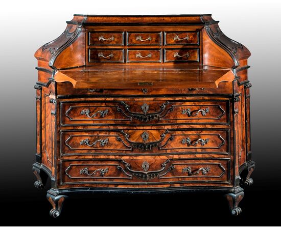 Walnut veneered drop-front chest of drawers, in eighteenth-century Lombard style.